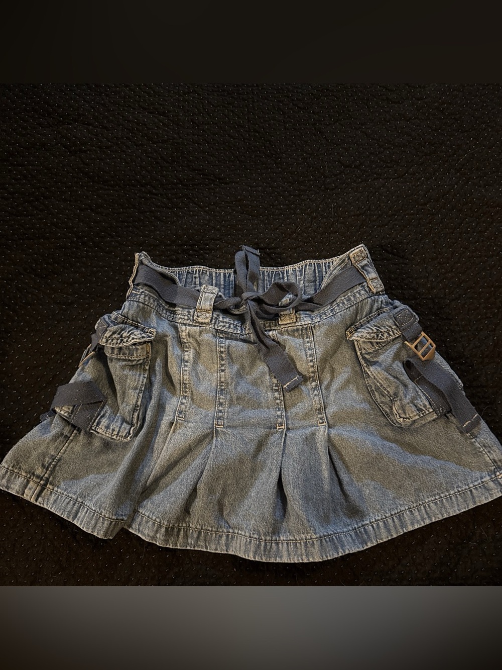 Casual Blue Denim Cargo Shorts Skirt with Drawstring Waist